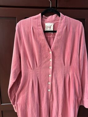 Seek Collective Pink Button-Front Ling Sleeve Jumpsuit Handmade Organiz